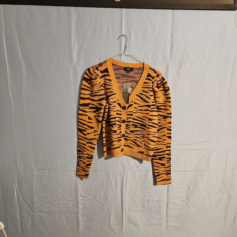 BELLDINI BLACK LABEL ANIMAL-INSPIRED PUFF SLEEVE CARDIGAN SWEATER,